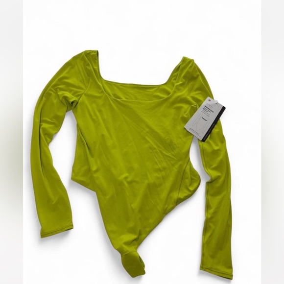 Lululemon Wundermost Square-Neck Long Sleeve Bodysuit Nulu Lime Green Size L NWT - Picture 2 of 5